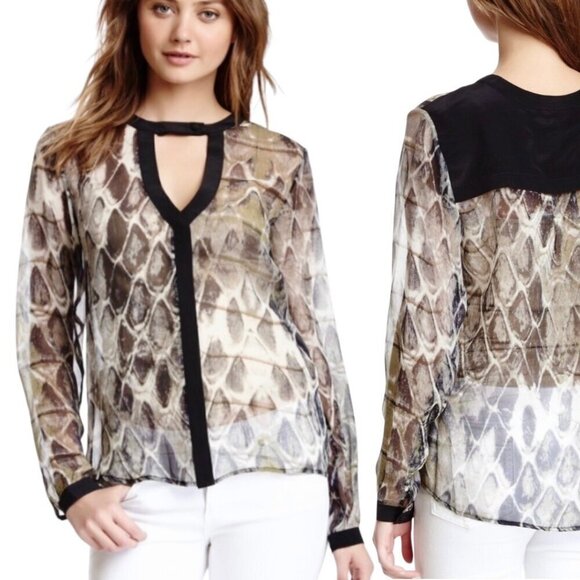 Gypsy 05 100% Silk Blouse Sz.M Tan Black  Animal Print Career Professional - Picture 1 of 12